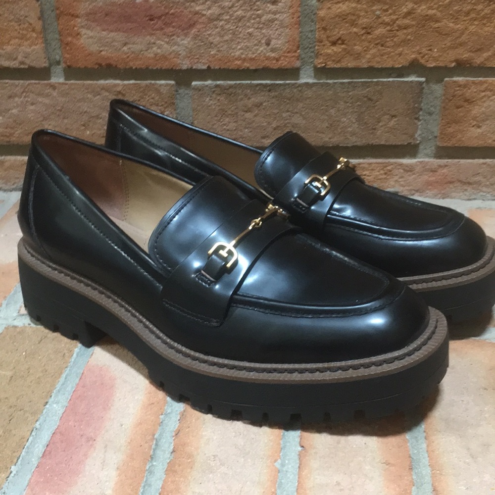 Sam Edelman Laurs Lug-Sole Bit Buckle Black Cushioned Platform Loafer size 10